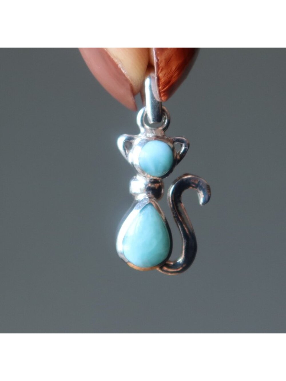 Larimar Pendant Metaphysical Meow Cat Sterling Silver Animal Charm Kitty Crystal